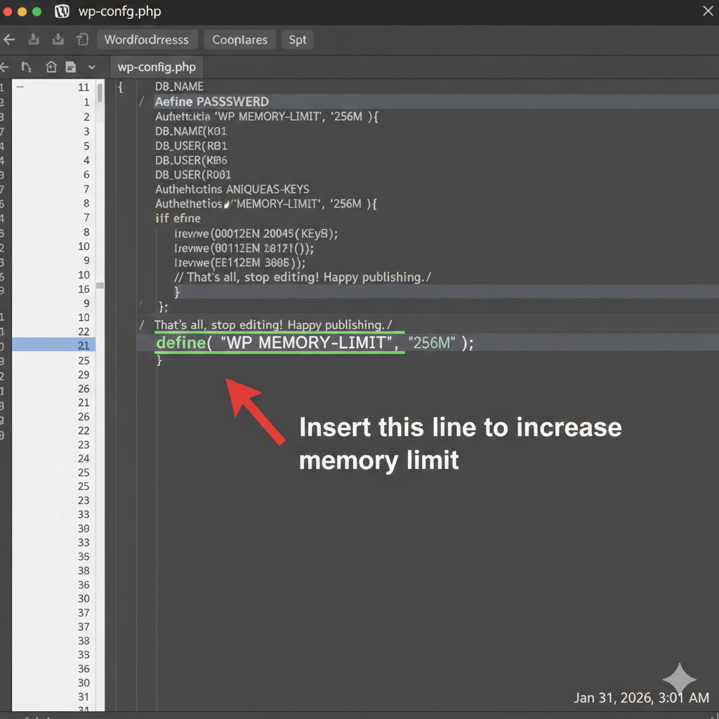 Editing the wp-config.php file to increase PHP memory limit in WordPress