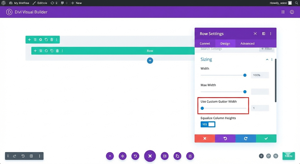 Screenshot of Divi Row Settings