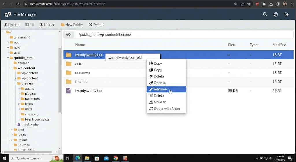 Troubleshooting WordPress theme conflicts using file manager