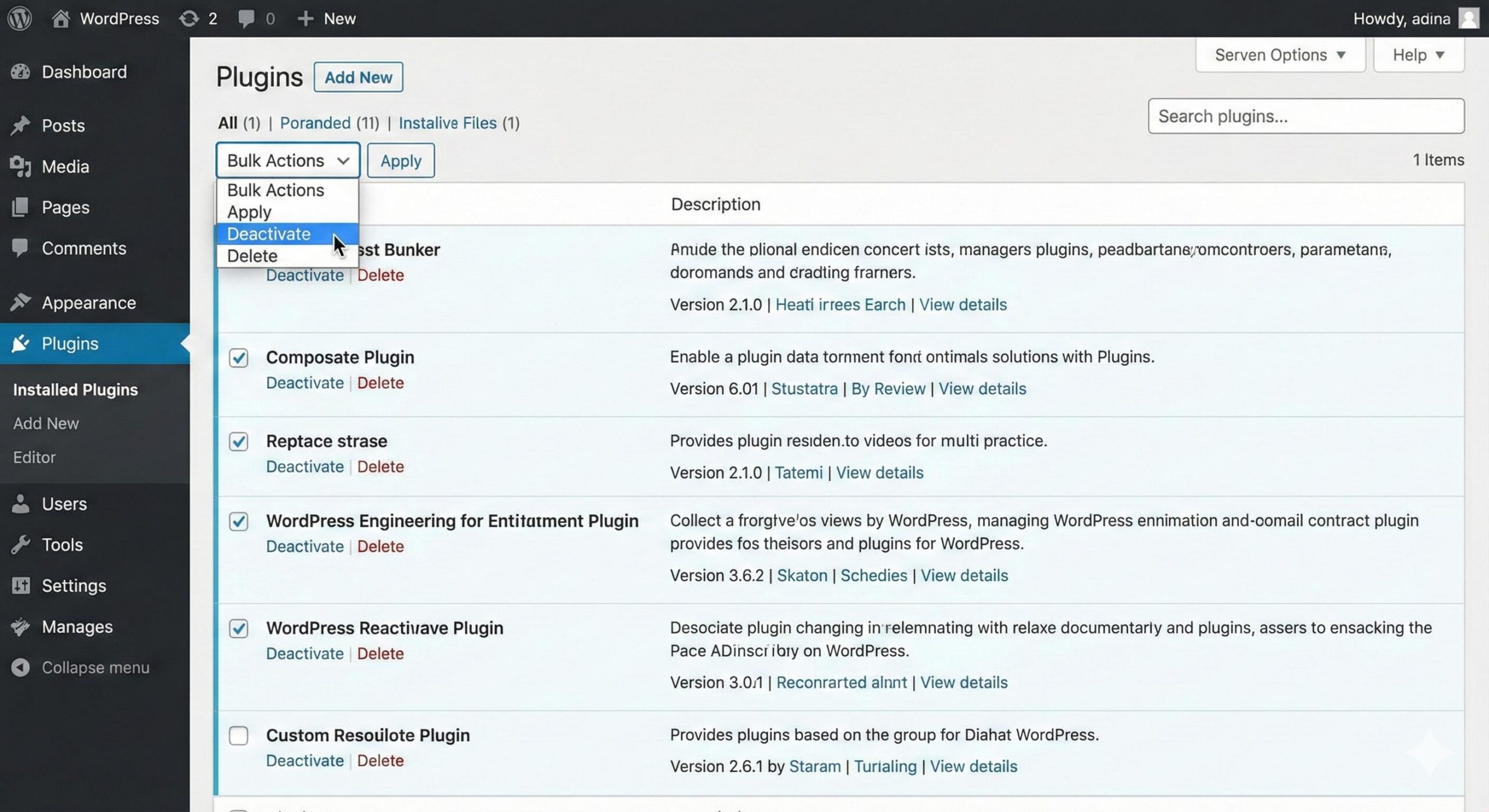 Deactivating all WordPress plugins via bulk actions dashboard
