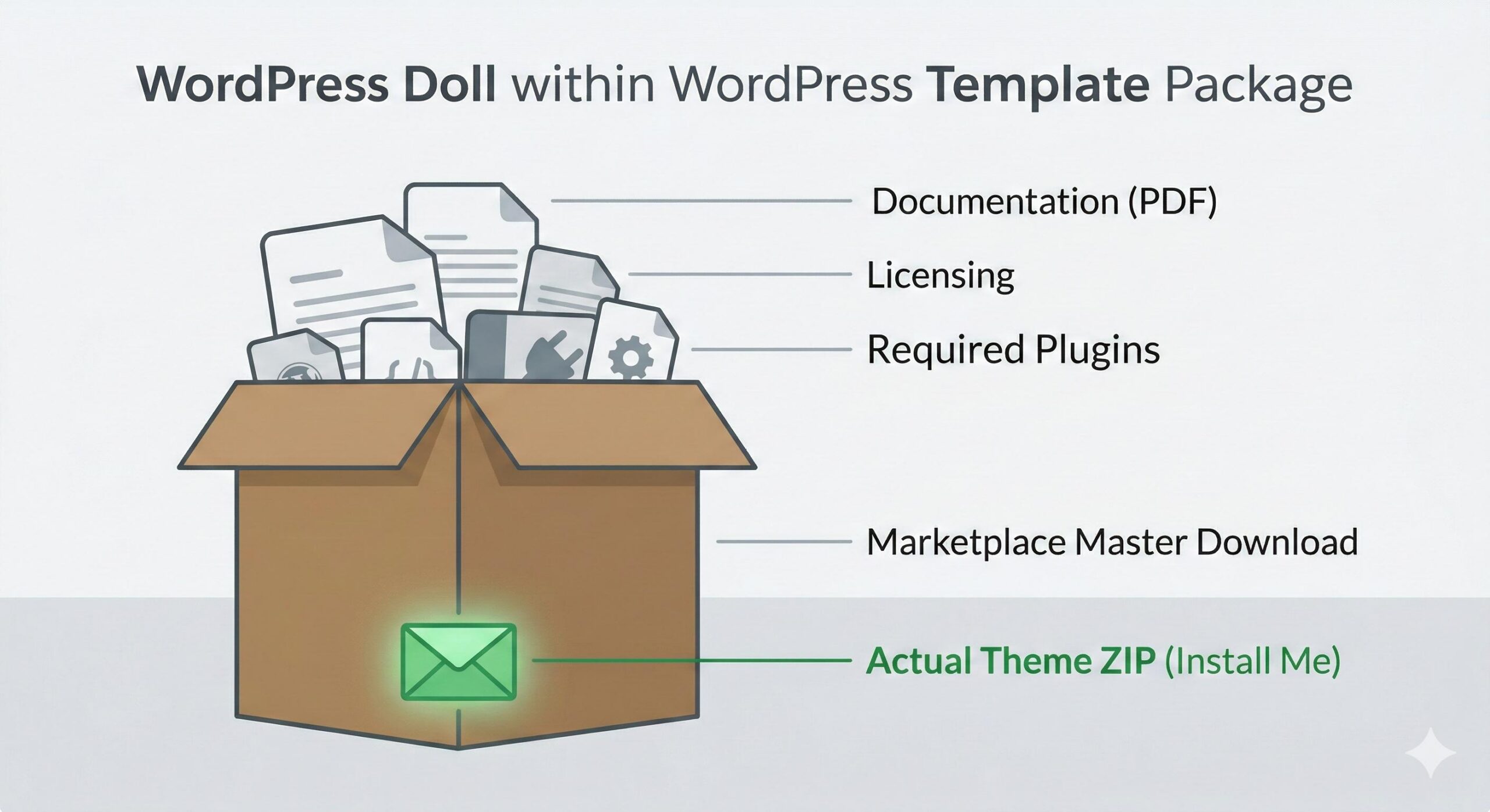 Diagram showing a hidden installable file inside a large download package.