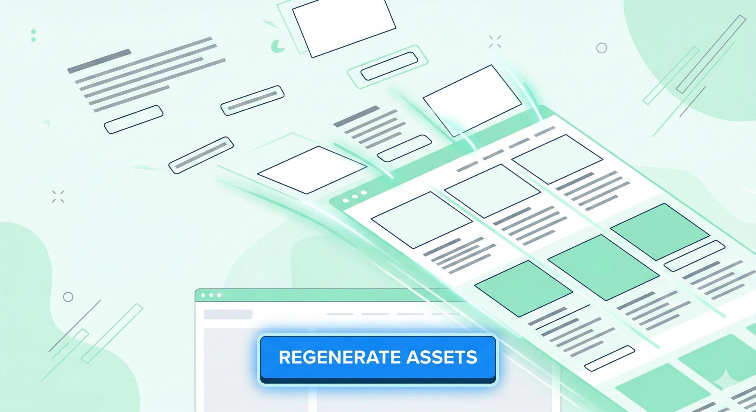Illustration of messy website elements snapping into a perfect organized grid.