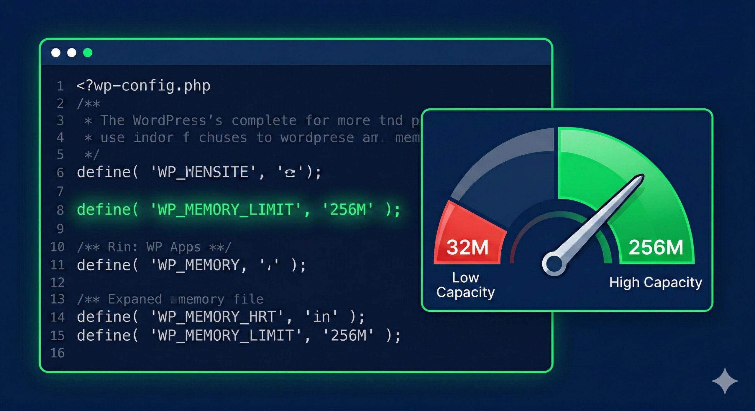 Metaphor for increasing WordPress memory capacity from low to high.
