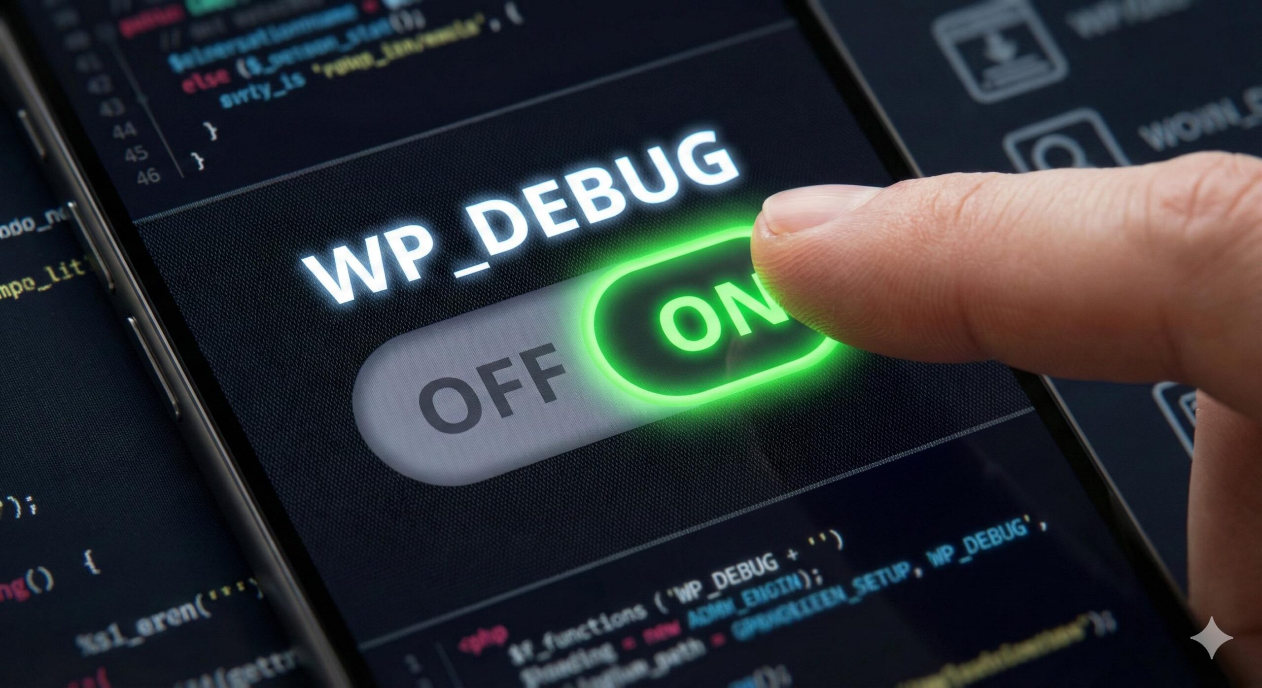 Turning on WP_DEBUG mode switch to enable WordPress error logging in wp-config file