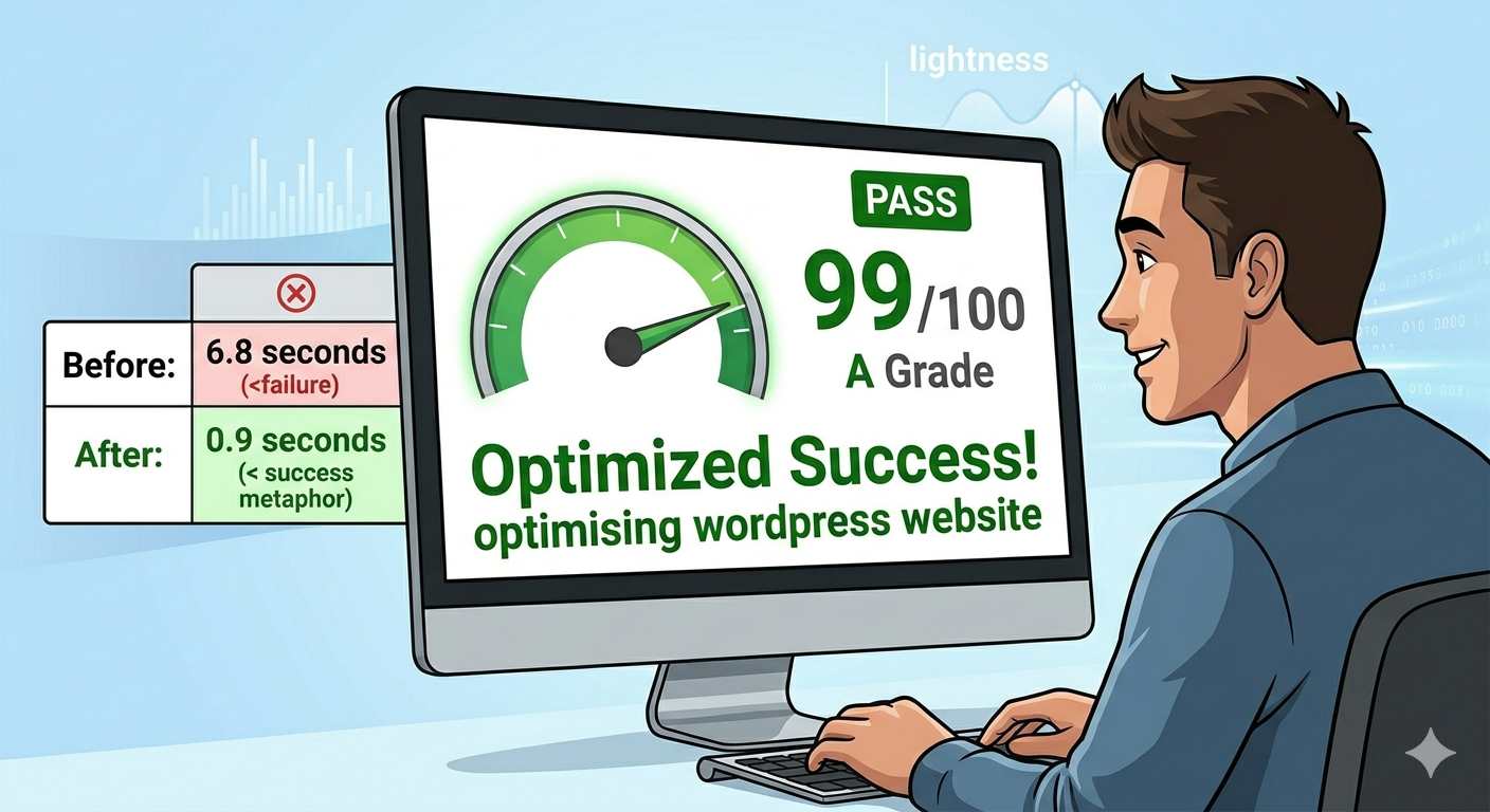 Passing grades and success speed scores after optimizing a WordPress website.