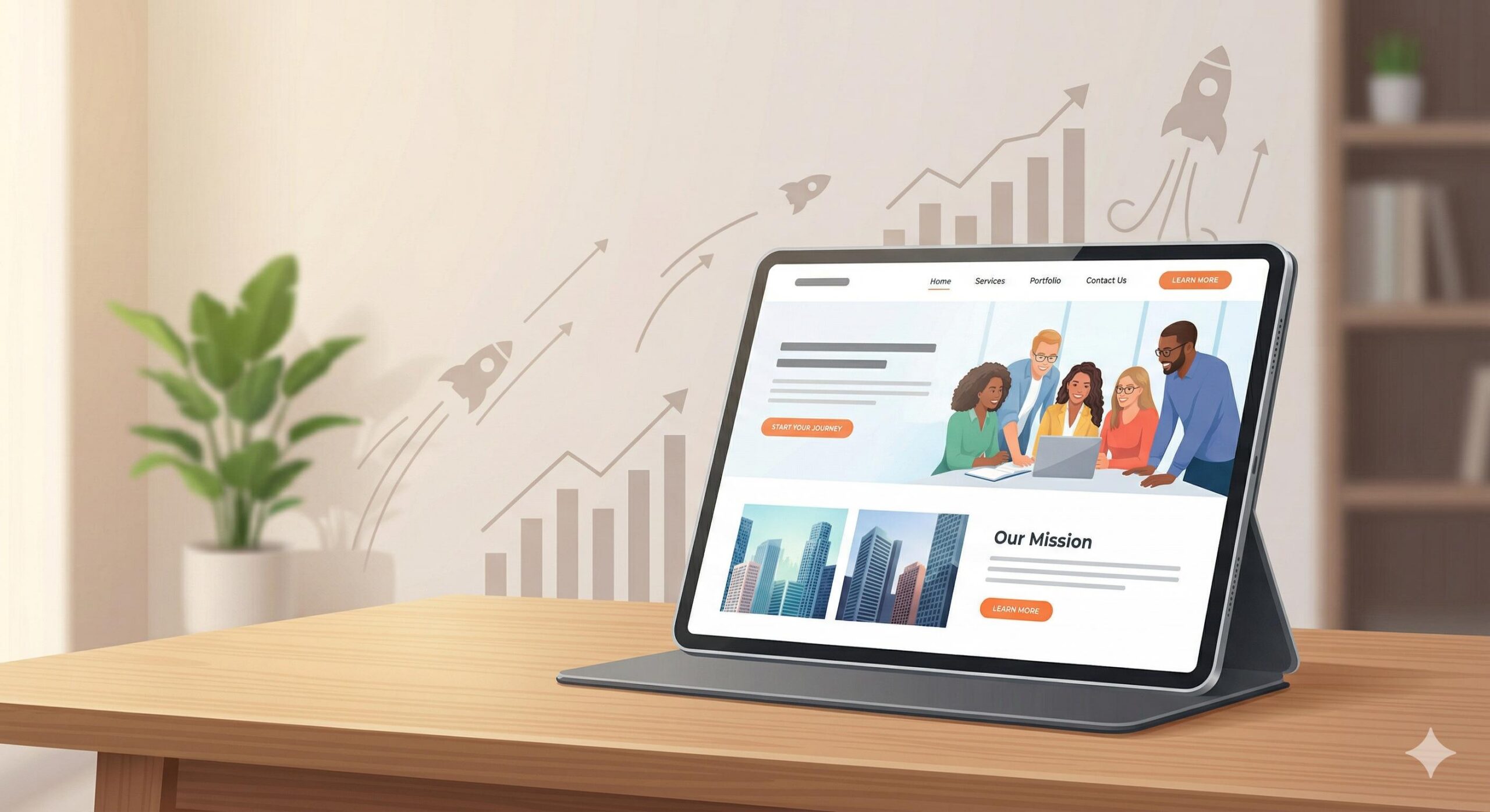 A complete and beautiful modern website on a tablet.