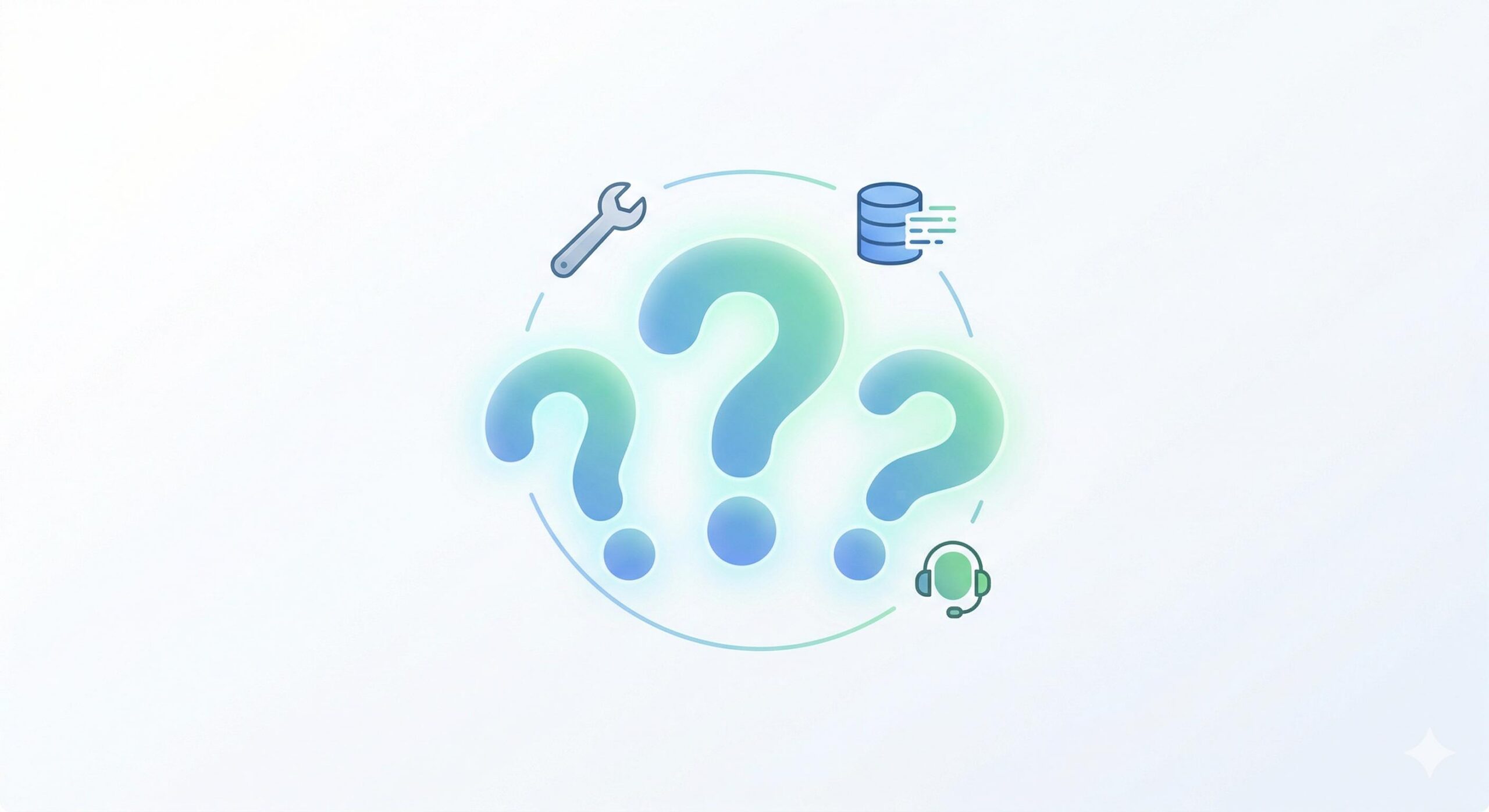 A modern vector graphic of friendly question marks representing Error 500 support.