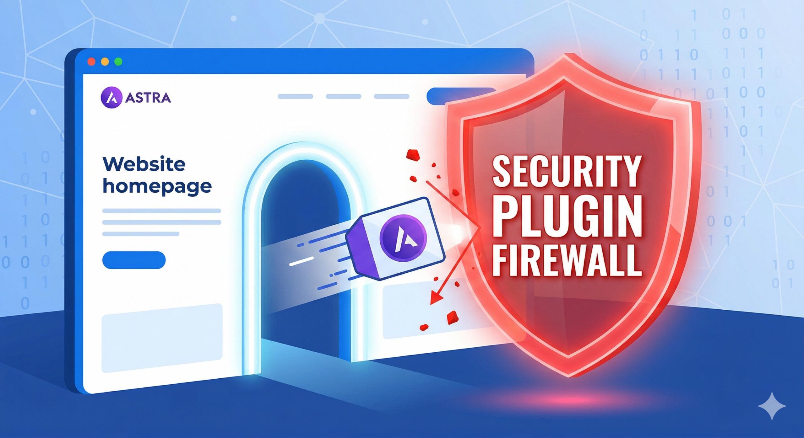 A security shield blocking Astra logo data from entering a website.
