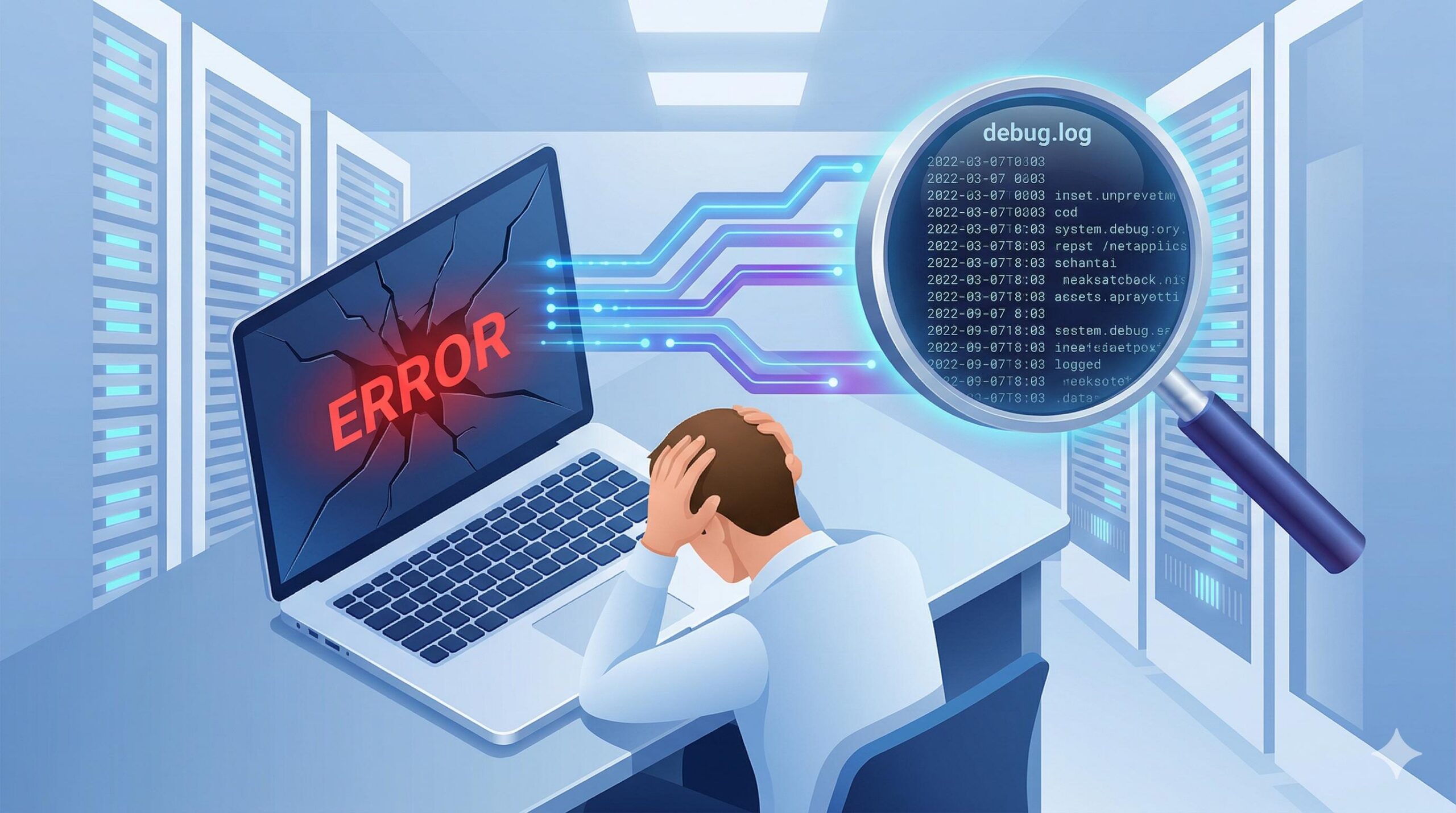 A user diagnosing a broken WordPress site using an error log.
