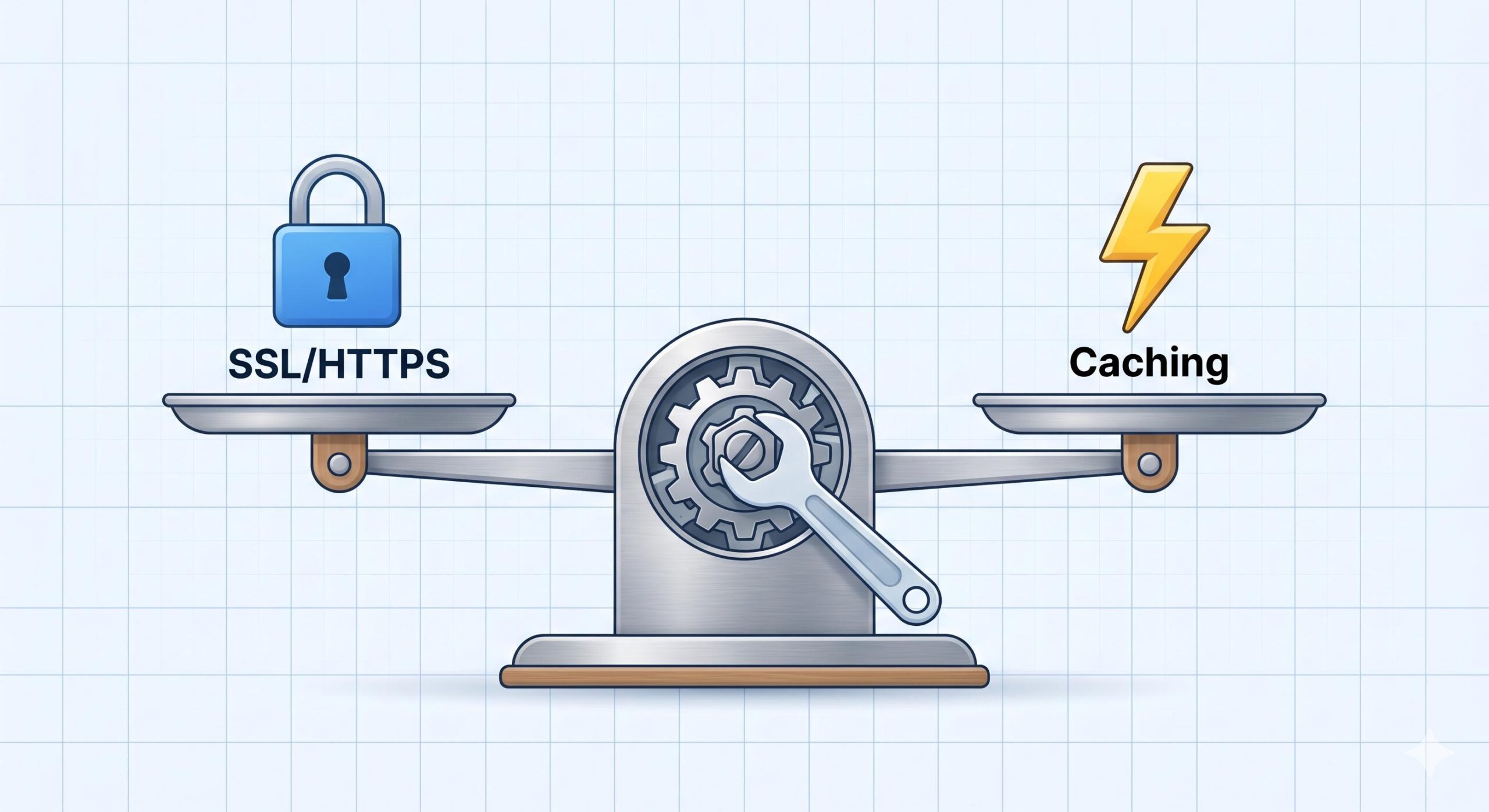 Abstract illustration of properly balanced security and caching settings.