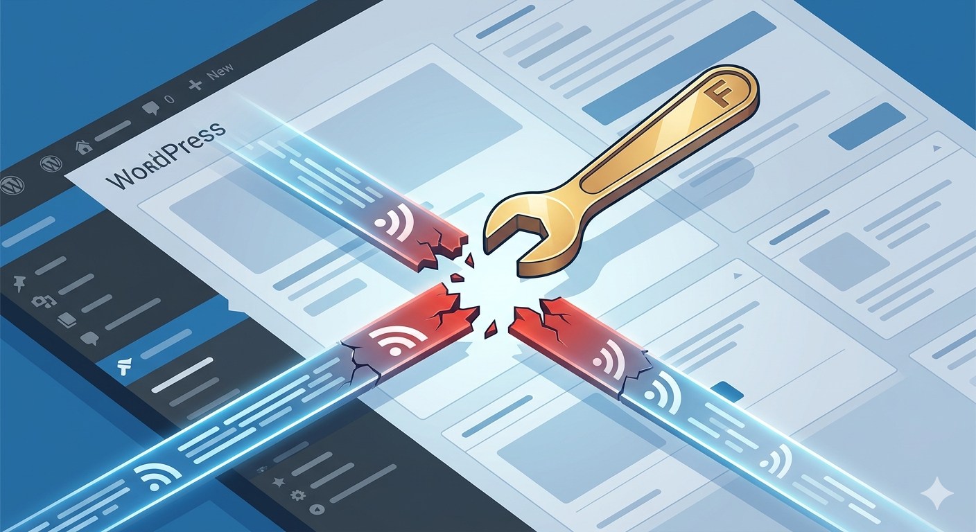 Broken data feed being repaired in a WordPress dashboard.