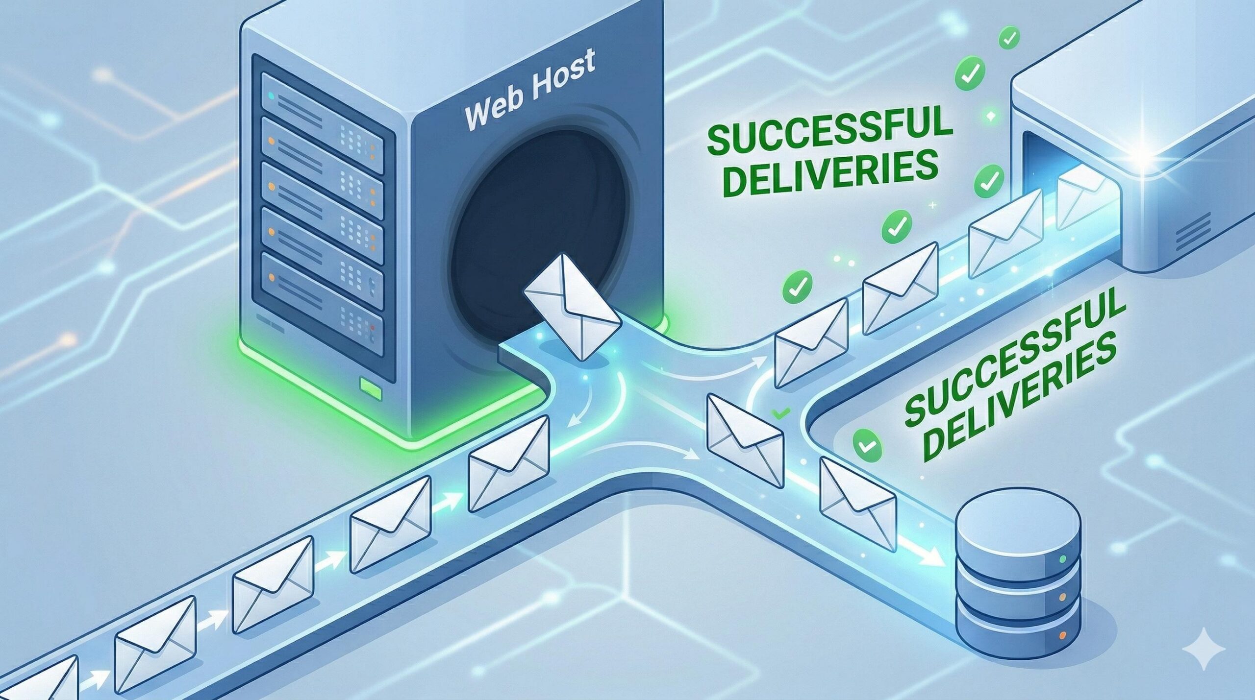 Cheerful illustration showing healthy, successful WordPress email delivery after troubleshooting.
