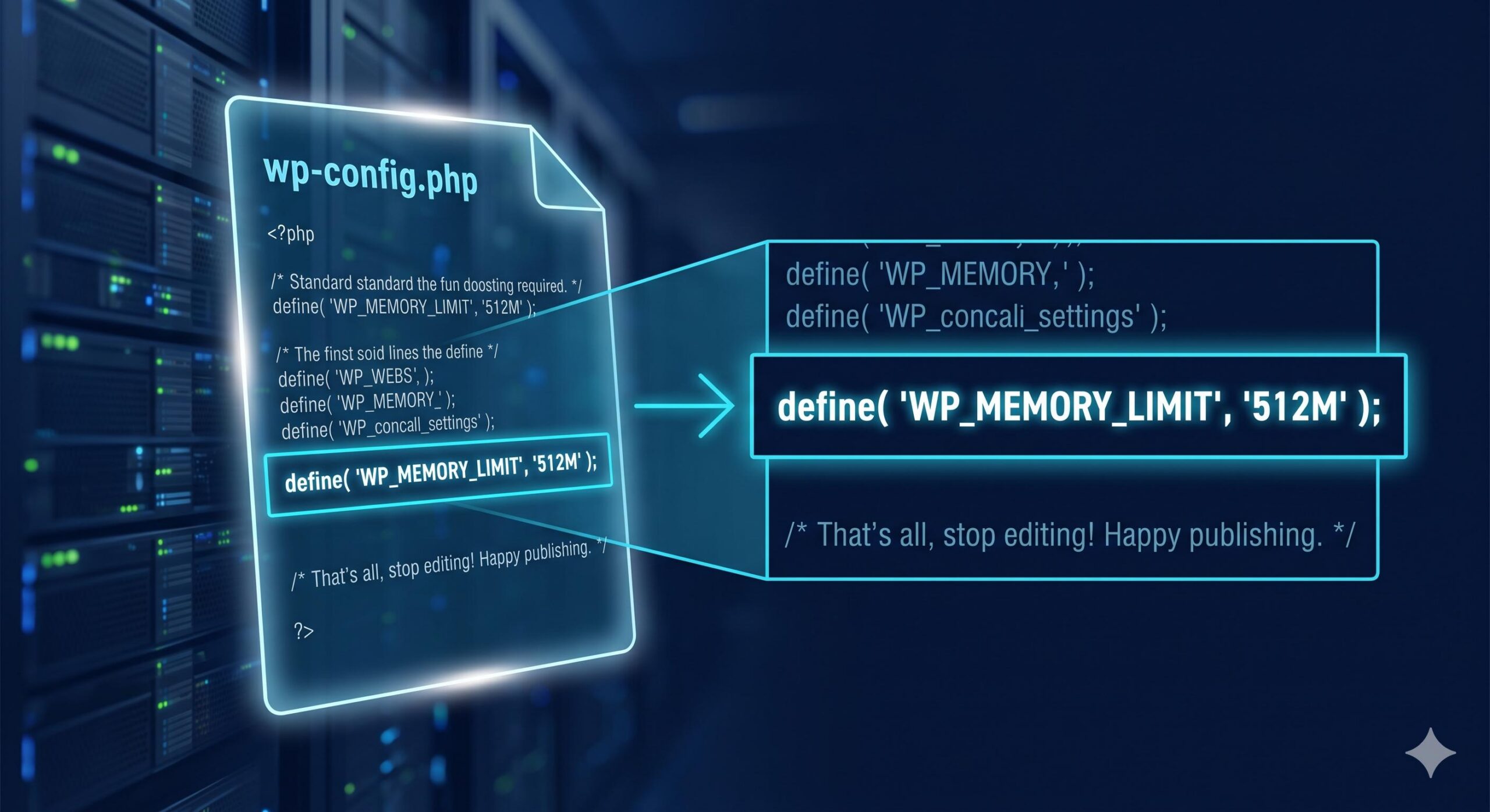 Clean, technical vector art style with neon blue and white highlights against a dark blue background.