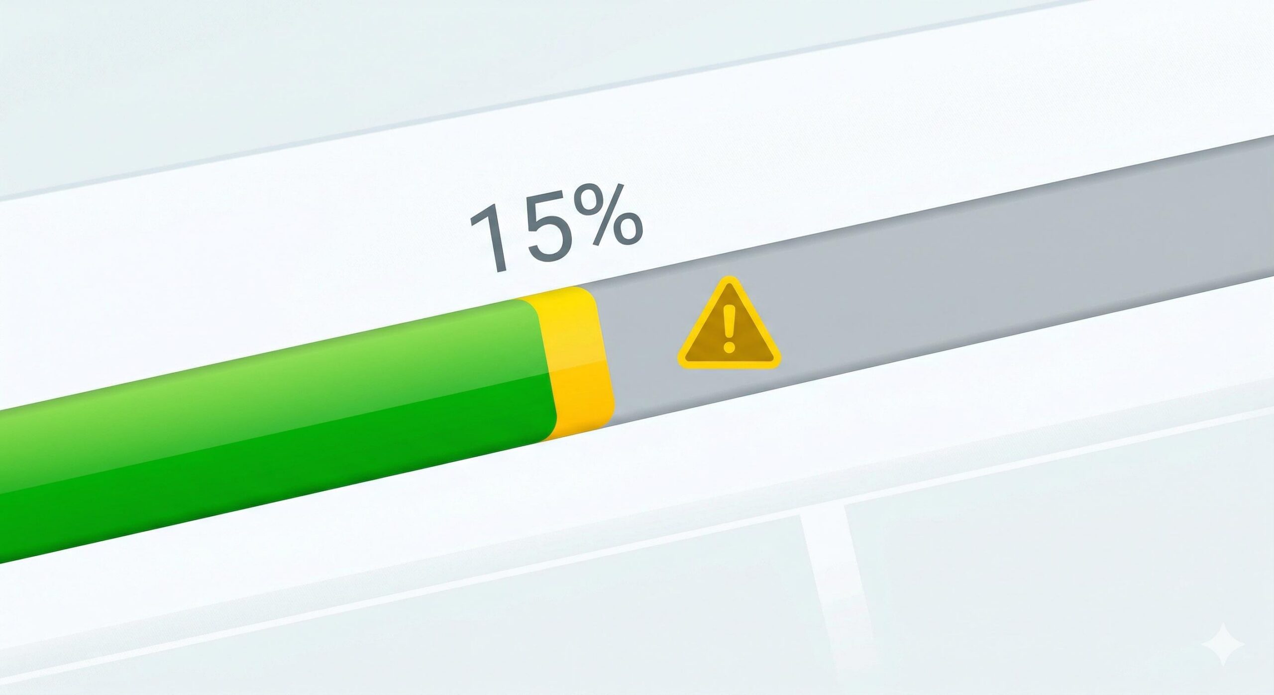 Close up on a WordPress loading bar stuck exactly at 15 percent.