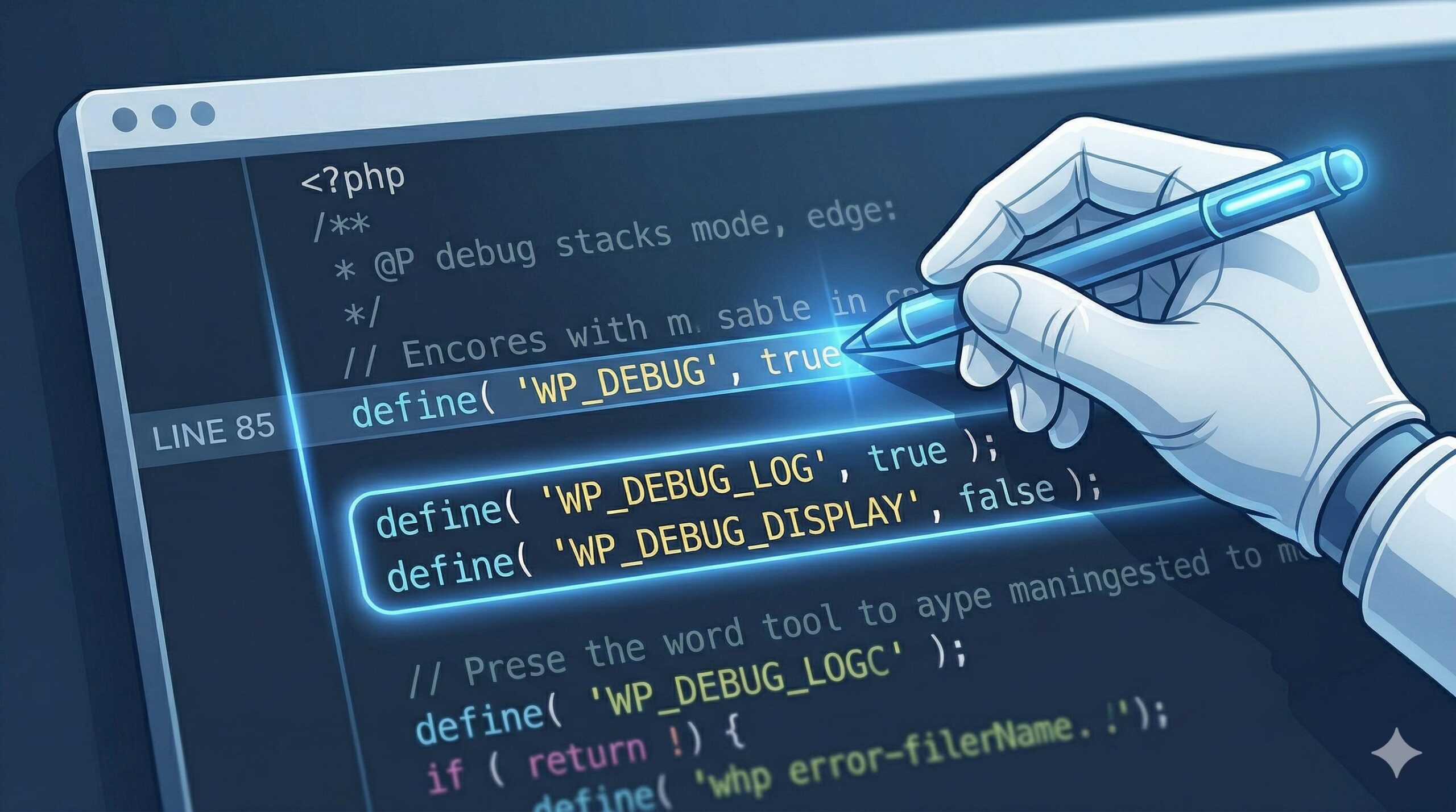 Editing the wp-config.php file to enable the error log.