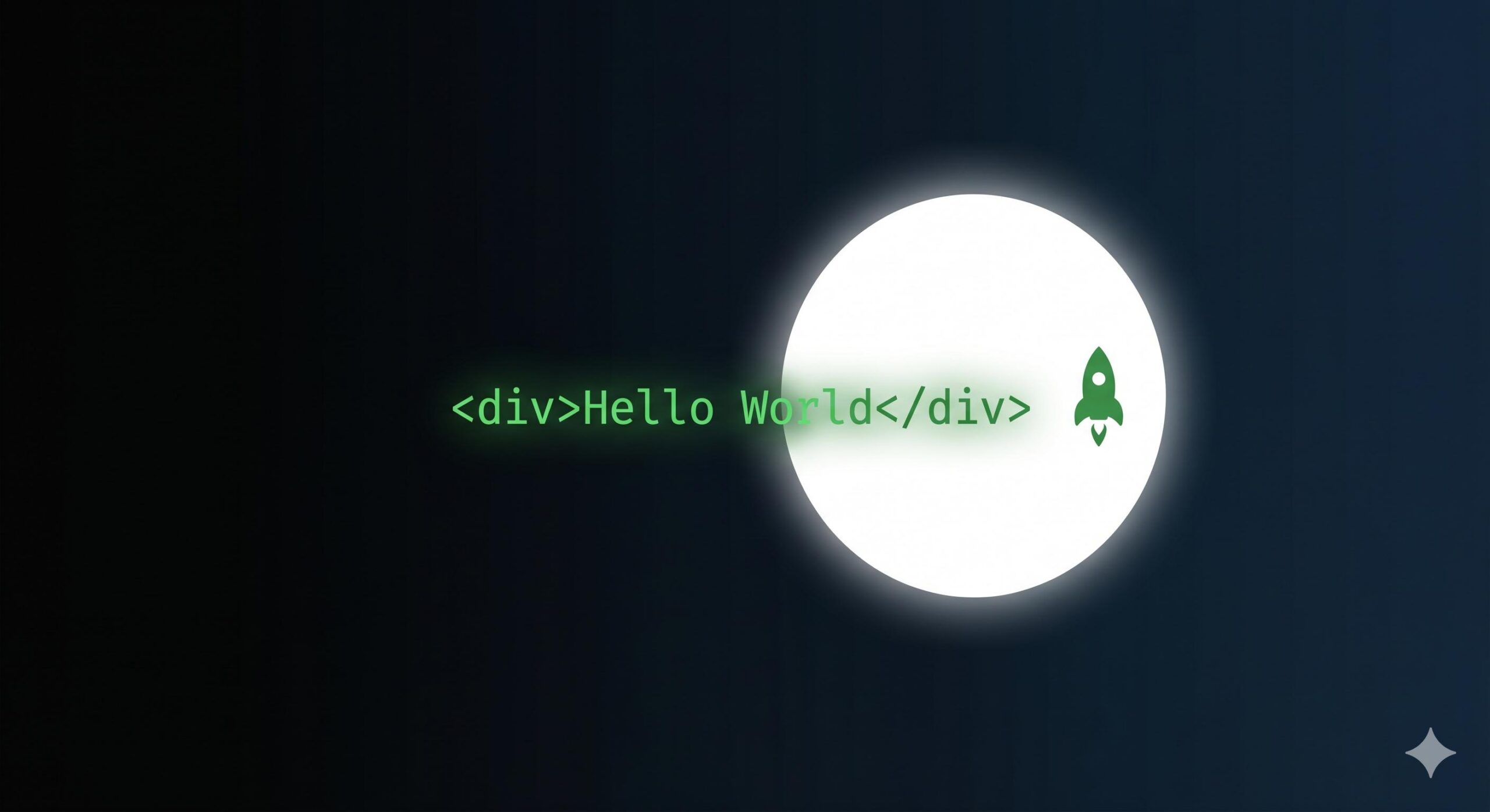 Illustration of a spotlight hitting clean, minimal HTML code symbolizing a fast WordPress theme.
