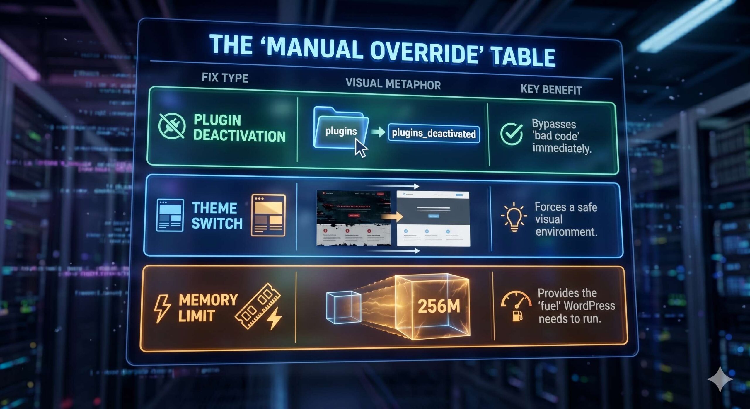 Memory LimitExpanding a containerProvides the _fuel_ WordPress needs to run.