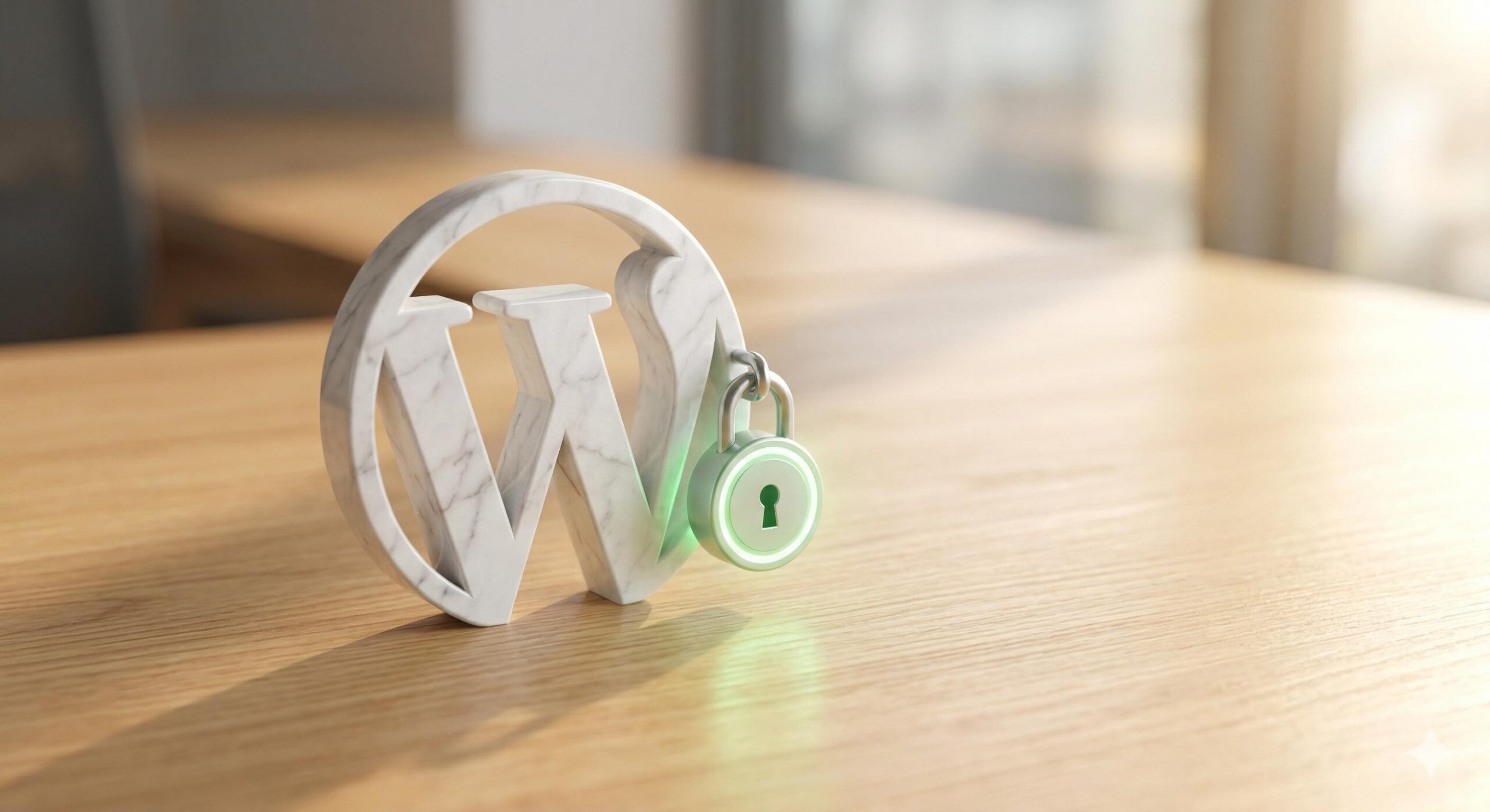 Stylized secure WordPress logo symbolizing a clean, safe website