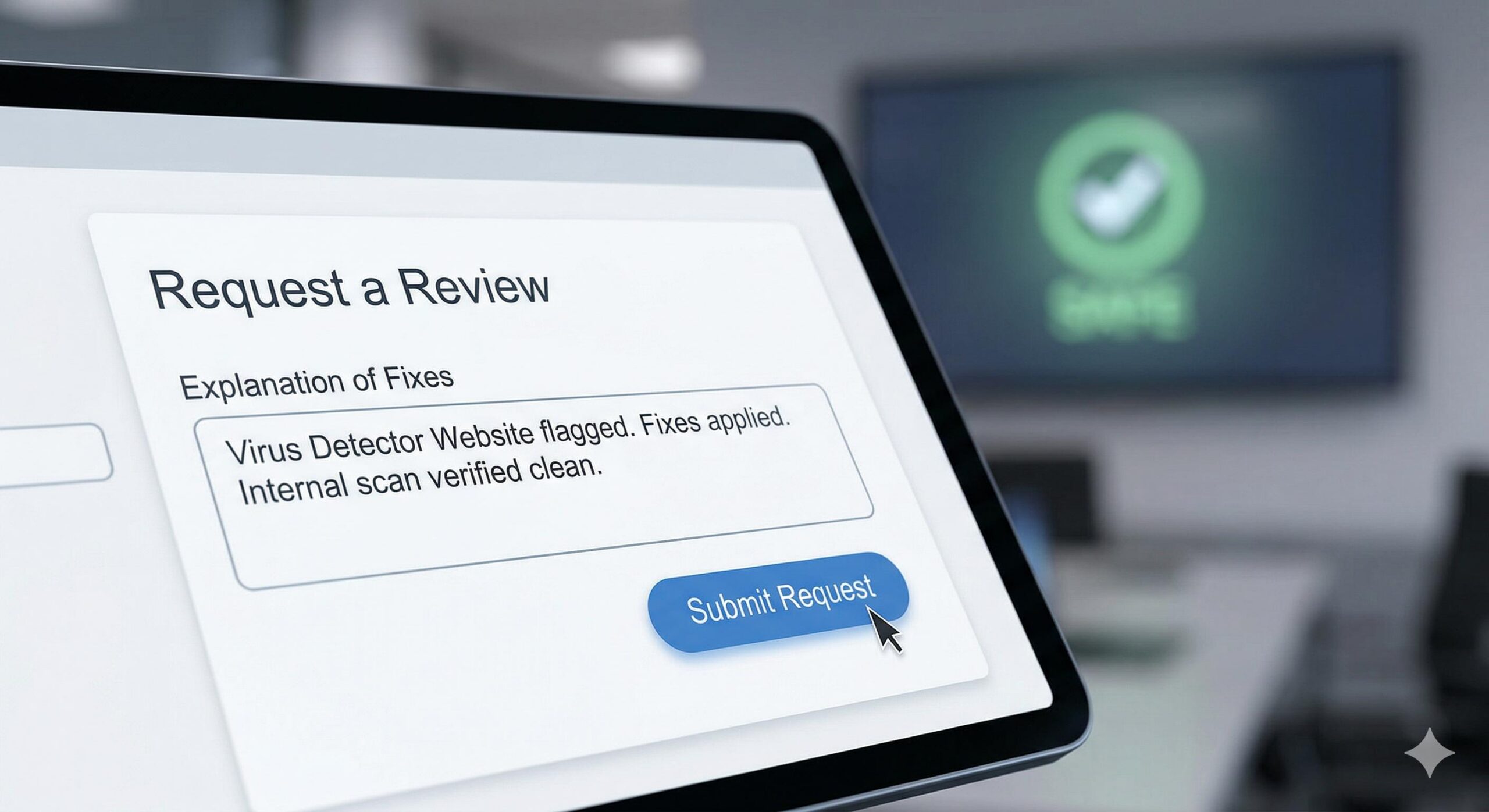 Submitting a request for review to a virus detector website.