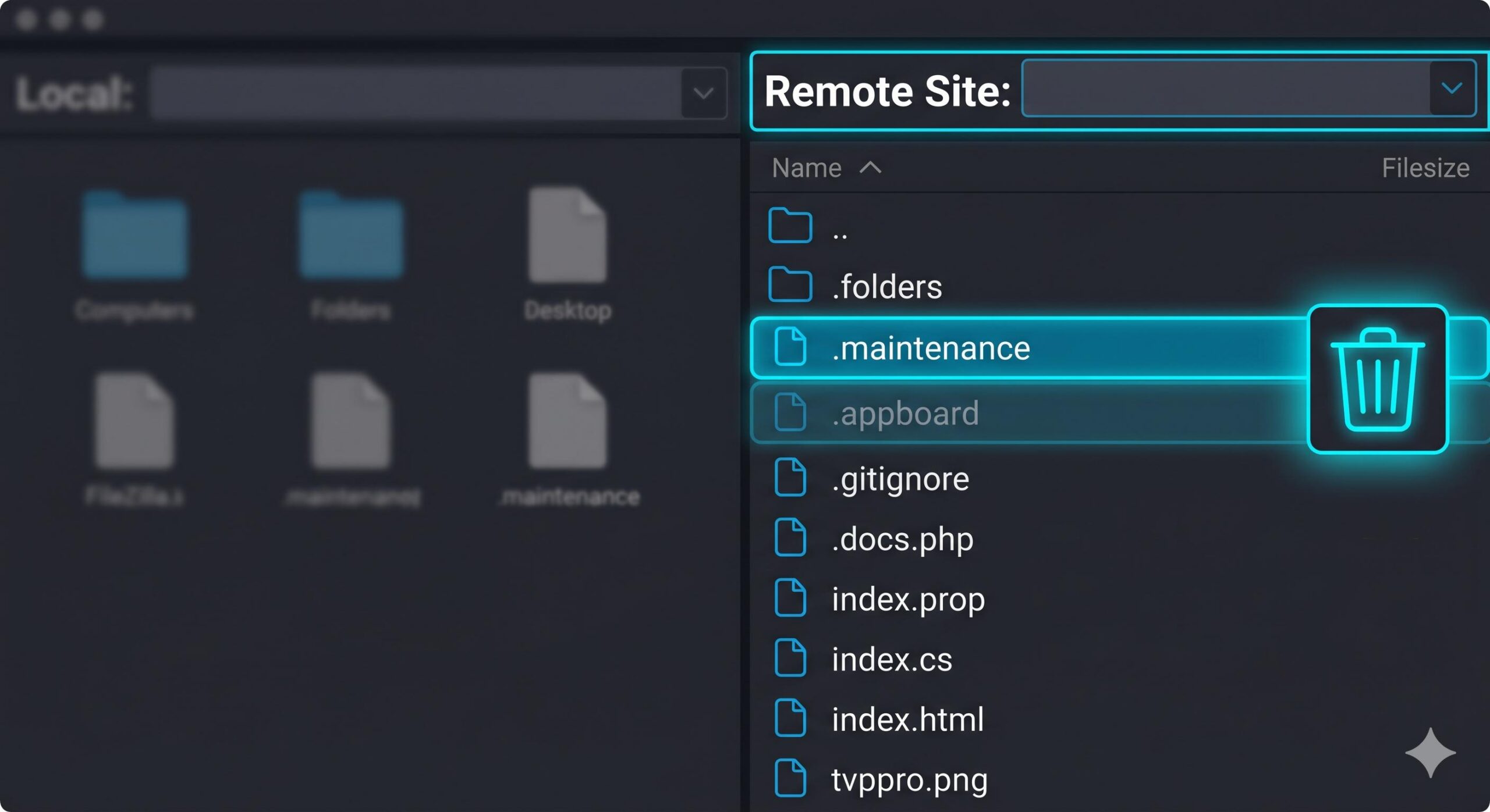 Technical, developer-focused aesthetic but simplified for easy understanding, using deep greys, neon blues, and crisp white text.