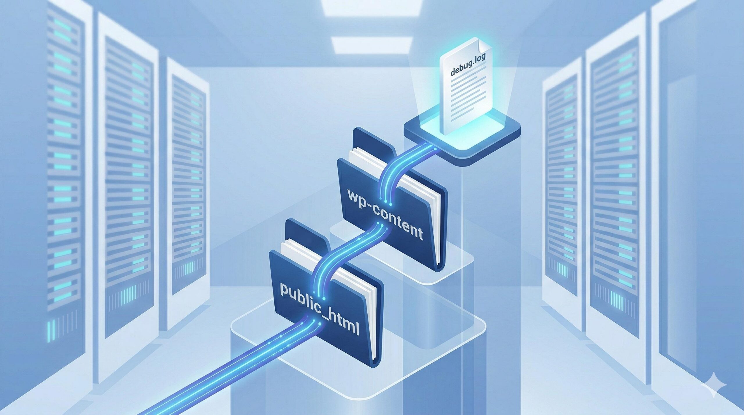 The file path hierarchy leading to the WordPress debug.log file.