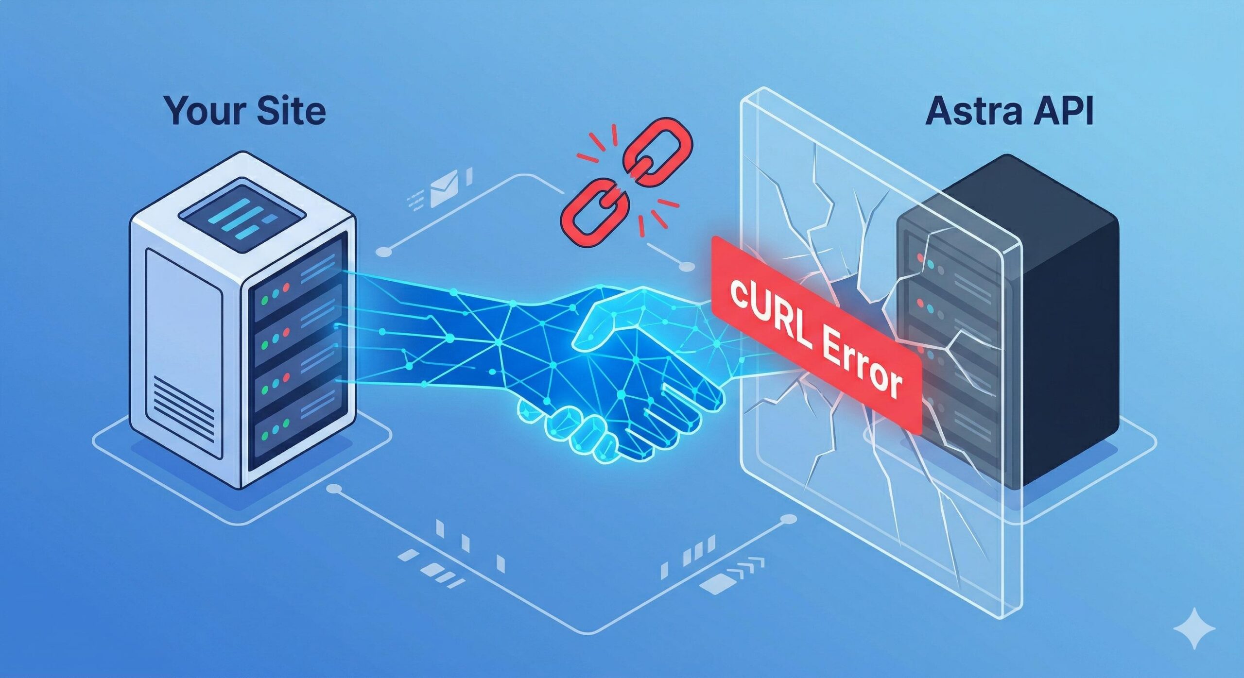 Visualization of a failed cURL connection between two servers.
