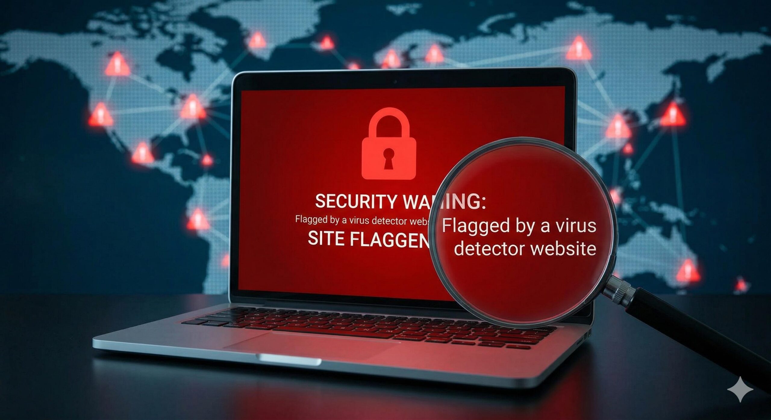 WordPress site blocked by virus detector website warning screen.