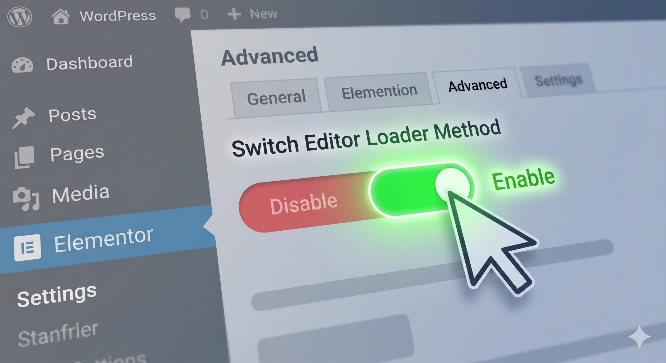 gradients in grey and blue, with bright green highlights for the active state.