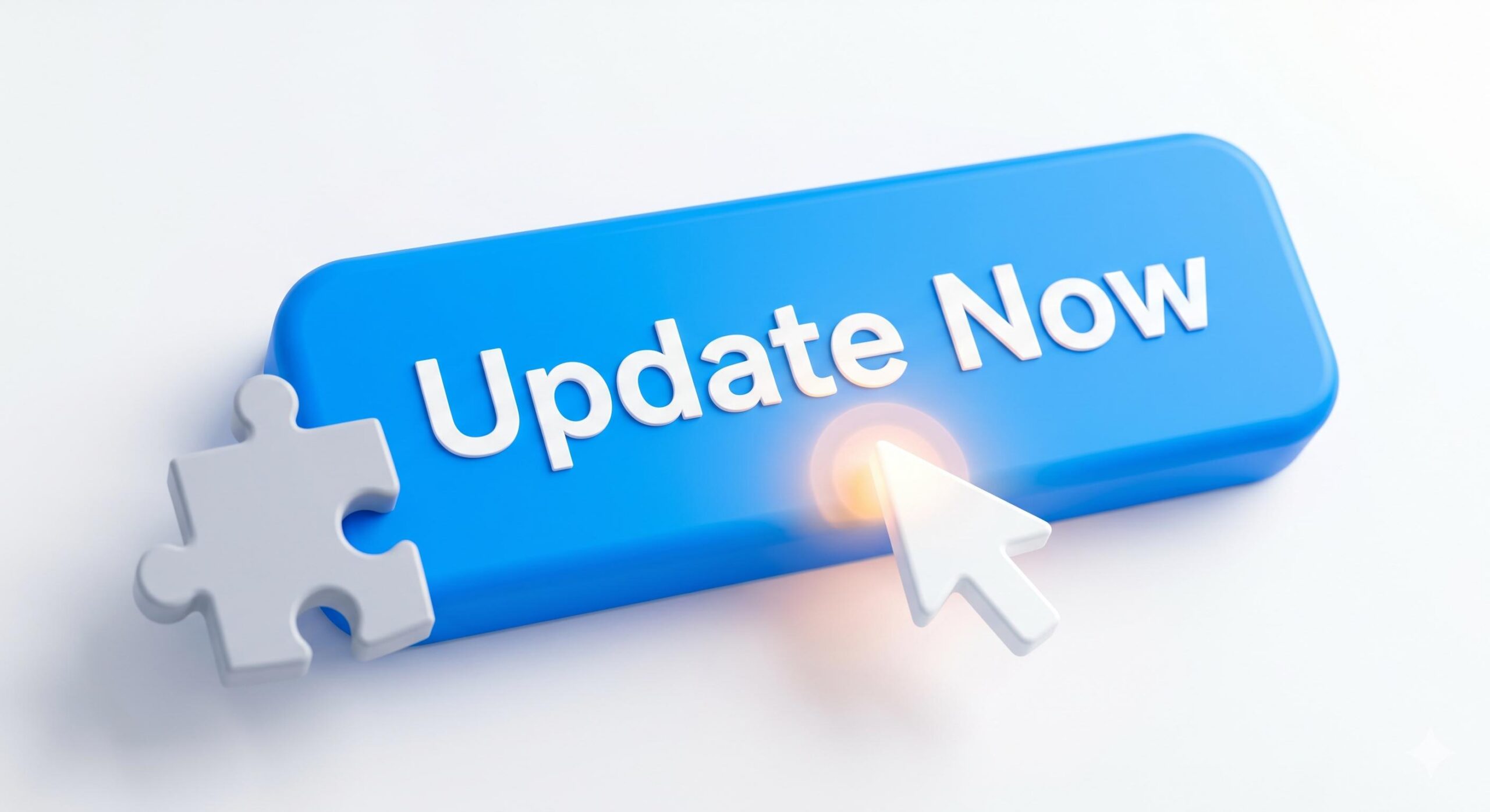 A cursor clicking a blue Update Now button next to a plugin icon.