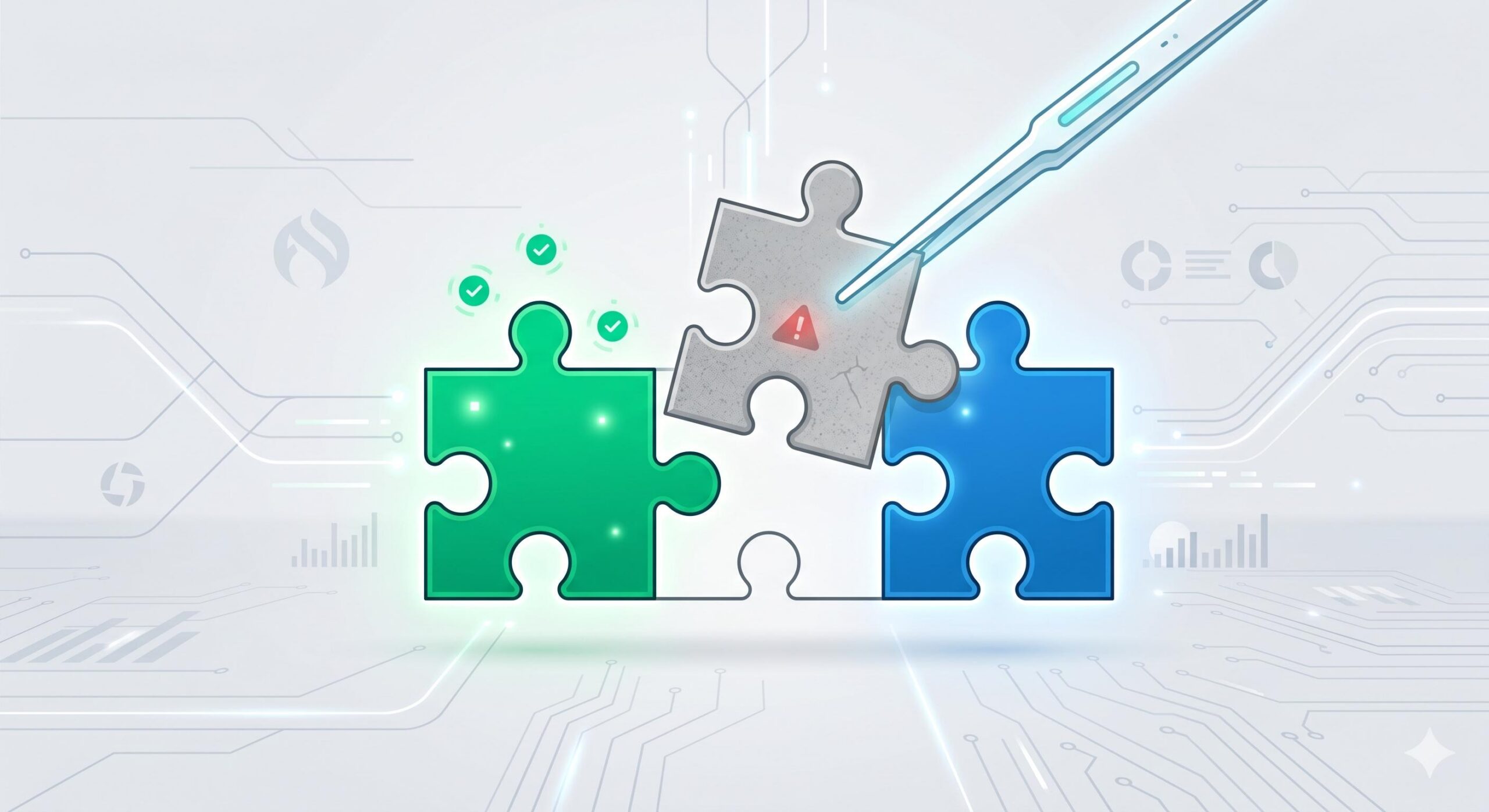 Digital tweezers removing a faulty plugin puzzle piece to keep the system safe.