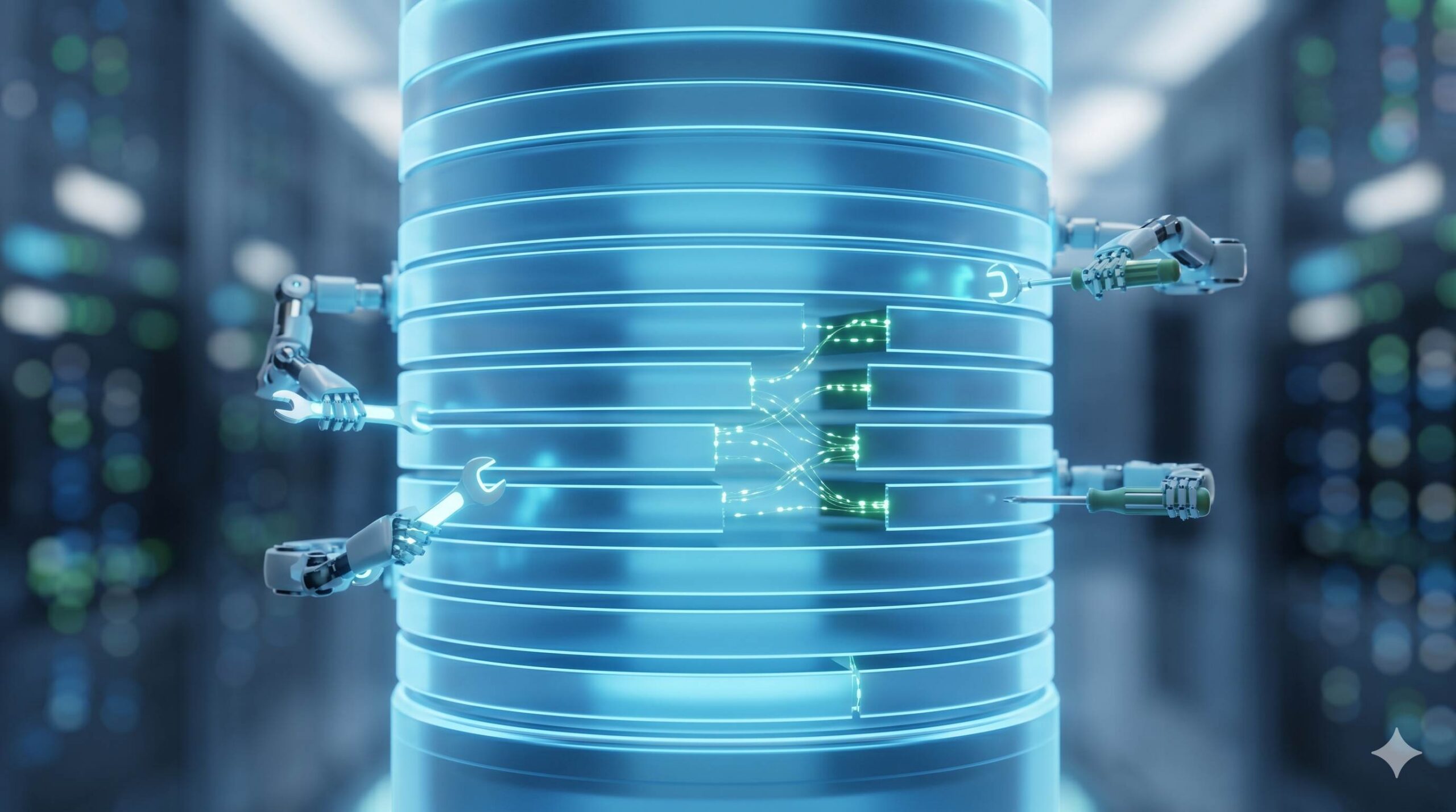 Illustrative visualization of automated technical database repair process.
